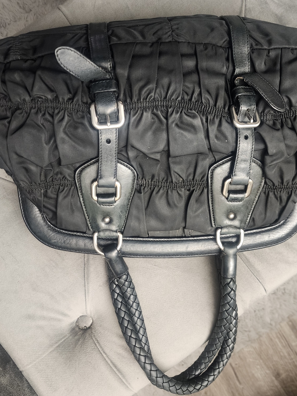 Prada Gathered Black Quilted Nylon and Leather Tote Bag MAKE AN OFFER!!! - Picture 2 of 4